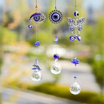 3pcs Evil Eye Suncatchers with Crystal Prism Balls Window Hanging Decoration Ornament Sun Catchers Rainbow Maker Pendant