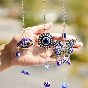 3pcs Evil Eye Suncatchers with Crystal Prism Balls Window Hanging Decoration Ornament Sun Catchers Rainbow Maker Pendant