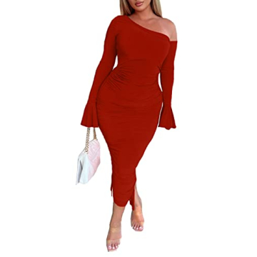 Sexy Red Bodycon Dress: Off-Shoulder Ruched Cocktail Party Clubwear