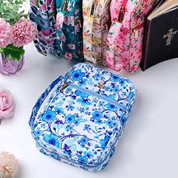 G-LEAF Bible Cover Case/Book Cover, Bible Case for Women Girls, Bible Cover Bags Floral Pattern With Handle Fits for Standard Size Bible, 9.5x6.7x2.5 In