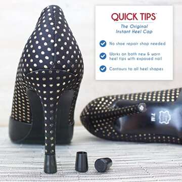 GoGoHeel Quick Tips - The Original High Heel Protector & Heel Repair Caps - 2 Pairs (X-Small, Small, Black)