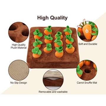 IVVIQQ Interactive Dog Toys，Squeak Carrot Snuffle Mat for Dogs Plush Puzzle Toys 2 in 1 Non-Slip N...