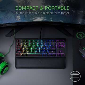Razer BlackWidow TE Chroma v2 TKL Tenkeyless Mechanical Gaming Keyboard: Green Key Switches, Tactile & Clicky, Chroma RGB Lighting, Magnetic Wrist Rest, Programmable Macros, Classic Black
