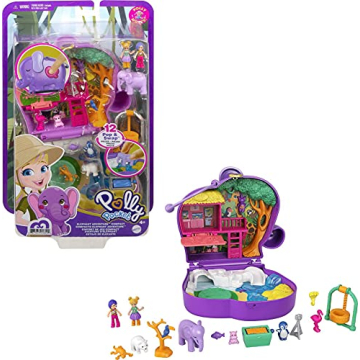 Polly Pocket Compact Playset, Elephant Adventure with 2 Micro Dolls & Accessories, Travel Toys with ...
