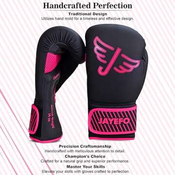Jayefo Glorious Professional Boxing Gloves with Gel - Leather Sparring Gloves for Boxing, Kick Boxing, Muay Thai and MMA - Heavy Bag Gloves for Heavy Boxing Punching Bag - 16 OZ - Pink