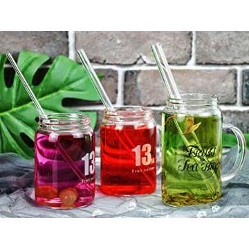 Reusable Glass Drinking Straws, Healthy Boba Smoothie Straws, ECO Friendly - BPA Free, 8.7" x 14mm / 10mm / 6mm, 6 Pack with Cleaning Brush for On The Go