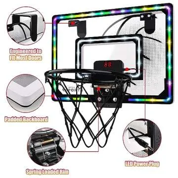 Basketball Hoop Indoor for Kids,LED Light Mini Basketball Hoop with 3 Balls & Electronic Scoreboard,Over The Door Basketball Hoop,Basketball Toys Gift for Kids 3-12 Year Old Boys Girls Teen