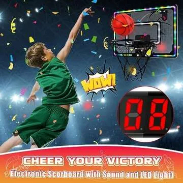 Basketball Hoop Indoor for Kids,LED Light Mini Basketball Hoop with 3 Balls & Electronic Scoreboard,Over The Door Basketball Hoop,Basketball Toys Gift for Kids 3-12 Year Old Boys Girls Teen