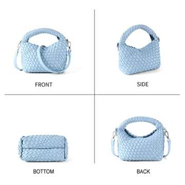 Women Woven Tote Small Crossbody Bag, Weave Quilted Purse Square Shoulder Bag Woven Handbag with Det...