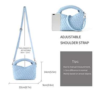 Women Woven Tote Small Crossbody Bag, Weave Quilted Purse Square Shoulder Bag Woven Handbag with Detachable Strap（Blue）