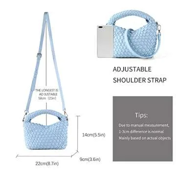 Women Woven Tote Small Crossbody Bag, Weave Quilted Purse Square Shoulder Bag Woven Handbag with Detachable Strap（Blue）