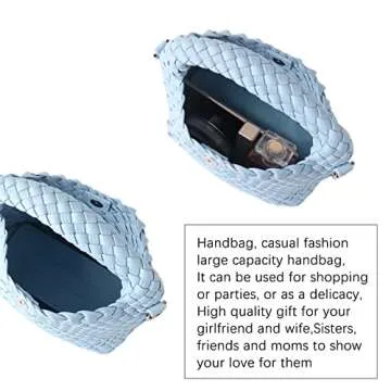 Women Woven Tote Small Crossbody Bag, Weave Quilted Purse Square Shoulder Bag Woven Handbag with Detachable Strap（Blue）