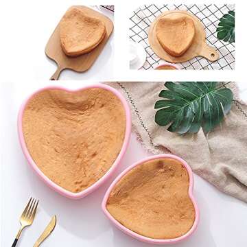 wooyaya 2pcs Silicone Heart Shaped Cake Pans,Silicone Cake Molds Baking Bakeware Pan, 4in and 7in