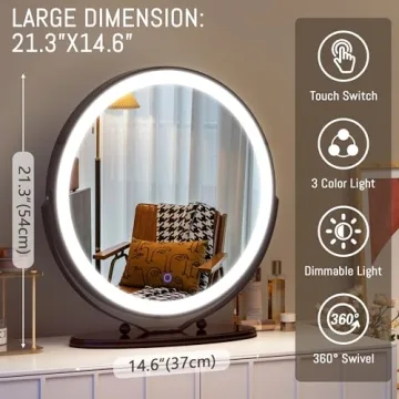 LVSOMT 20" Lighted Vanity Makeup Mirror with 3 Colors