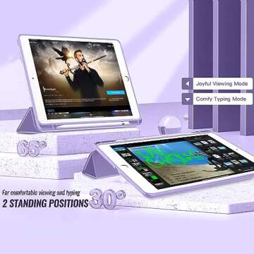 ToaPoia iPad 9th Generation Case 2021/iPad 8th Generation Case 2020 10.2 Inch with Pencil Holder, iPad 7th Gen 2019 Case with Clear Transparent Back, Auto Wake/Sleep Cover(Clove Purple)