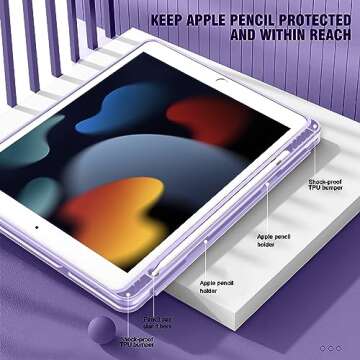 ToaPoia iPad 9th Generation Case 2021/iPad 8th Generation Case 2020 10.2 Inch with Pencil Holder, iPad 7th Gen 2019 Case with Clear Transparent Back, Auto Wake/Sleep Cover(Clove Purple)