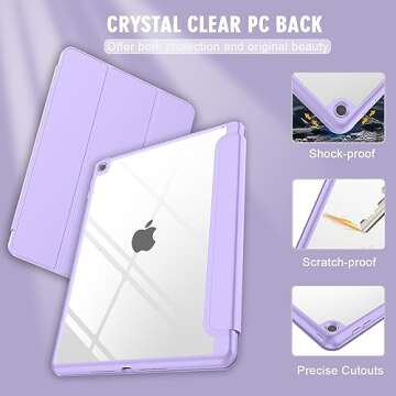 ToaPoia iPad 9th Generation Case 2021/iPad 8th Generation Case 2020 10.2 Inch with Pencil Holder, iPad 7th Gen 2019 Case with Clear Transparent Back, Auto Wake/Sleep Cover(Clove Purple)