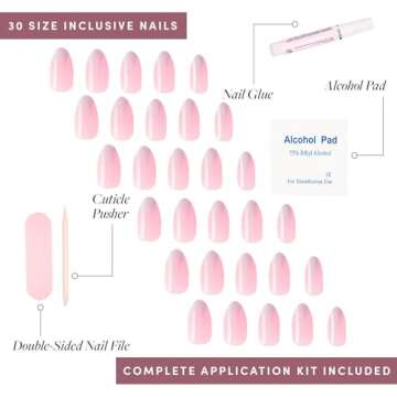 Glamnetic Press On Nails - Winter Storm | Semi-Transparent Short Almond Nails, Reusable | 15 Sizes - 30 Nail Kit
