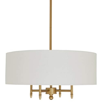 Amazon Brand – Stone & Beam Contemporary Pendant Chandelier with White Shade - 20 x 20 x 42 Inches (Adjustable Height), Antique Brass
