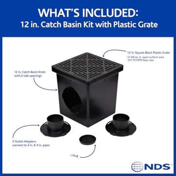 NDS 1200BKITRTL1PK Square Catch Basin Drain Kit – Efficient Water Management Solution for Lawns an...