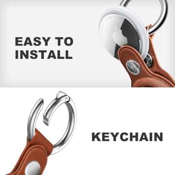 Woyinger Air Tag Keychain for Apple Airtags Holder, Protective Leather Airtags Case Tracker Cover with Air Tag Holder, Airtag Key Ring Compatible with Apple New AirTag Dog Collar，Brown