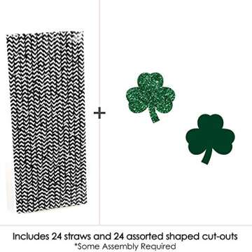 Big Dot of Happiness St. Patrick's Day Paper Straw Decor - Saint Paddy's Party Striped Decorative Straws Set 24