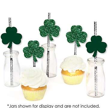 Big Dot of Happiness St. Patrick's Day Paper Straw Decor - Saint Paddy's Party Striped Decorative Straws Set 24
