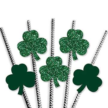 Big Dot of Happiness St. Patrick's Day Paper Straw Decor - Saint Paddy's Party Striped Decorative Straws Set 24
