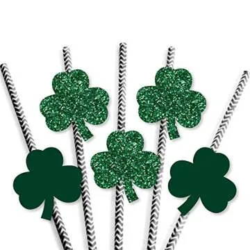 Big Dot of Happiness St. Patrick's Day Paper Straw Decor - Saint Paddy's Party Striped Decorative Straws Set 24