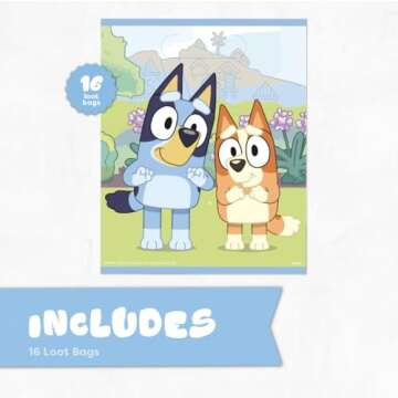 Unique Bluey Goodie Bags for Bluey Party Favors | 16 Pack | Durable & Adorable