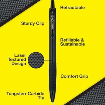 Pilot, G2 Edge Premium Gel Roller Pens, Fine Point 0.7 mm, Black, Pack of 12