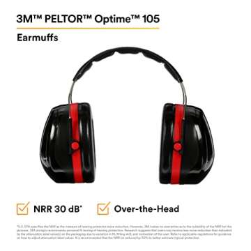 3M H10A Peltor Optime 105 Over the Head Earmuff, Ear Protectors, Hearing Protection, NRR 30 dB,Black...