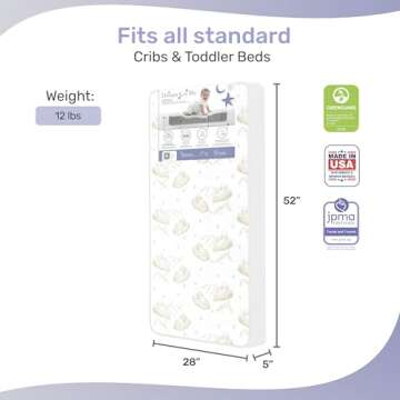 Dream On Me Twilight 5” 2-in-1 Breathable Spring Coil Crib and Toddler Bed Mattress - Greenguard G...