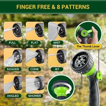 360 GADGET Garden Hose - Water Hose 50 FT with Swivel Handle & 8 Function Nozzle, Flexible, Heavy Duty, No Kink, Lightweight Metal Hose for Outdoor, Yard, 304 Stainless Steel