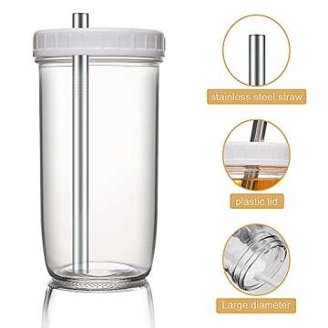 zunmial Glass Cups Set,24oz Wide Mouth Mason Jars with Lids and Straws Reusable Iced Coffee Cups Cup for Bubble Tea Smoothie Juice, Travel Tumbler Drinking Bottle,4 Pack With lids