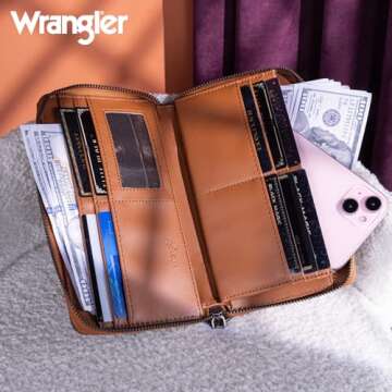 Wrangler Wallet Wristlet for Women Aztec Credit Card Holder Wallet Clutch Long Purse Boho Western Pu...