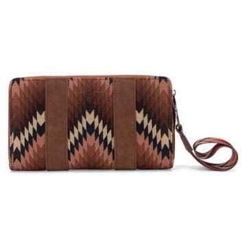 Wrangler Wallet Wristlet for Women Aztec Credit Card Holder Wallet Clutch Long Purse Boho Western Purse WG2211-W006BR
