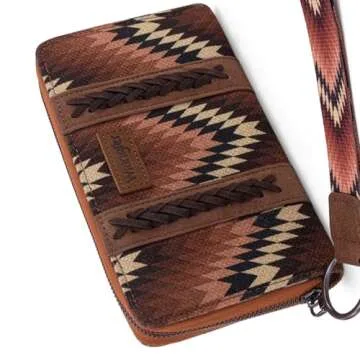 Wrangler Wallet Wristlet for Women Aztec Credit Card Holder Wallet Clutch Long Purse Boho Western Purse WG2211-W006BR