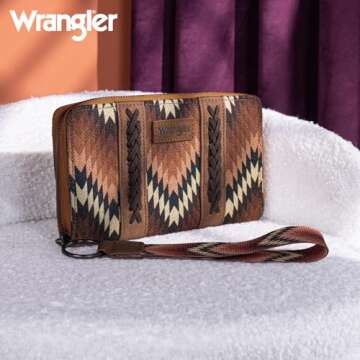 Wrangler Wallet Wristlet for Women Aztec Credit Card Holder Wallet Clutch Long Purse Boho Western Purse WG2211-W006BR