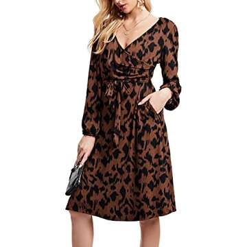 Stylish HUSKARY V Neck Midi Dress with Pockets