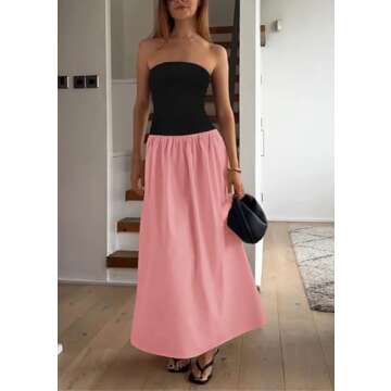 PRETTYGARDEN Women's 2025 Summer Strapless Maxi Dresses Patchwork Long Flowy Elegant Going Out Tube Top Dress with Pockets (Pink,Small)