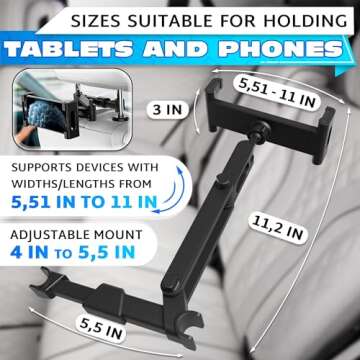 Car Headrest Tablet Holder Mount – Adjustable, 360° Rotation, Fits 5.5"–11" Devices | Versatile...