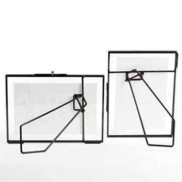 Koyal Wholesale Black Pressed Glass Floating Photo Frames 6 x 9 Inch, 8−Pack with Stands, Horizontal/Vertical Photo