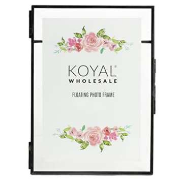 Koyal Wholesale Black Pressed Glass Floating Photo Frames 6 x 9 Inch, 8−Pack with Stands, Horizontal/Vertical Photo