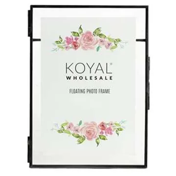 Koyal Wholesale Black Pressed Glass Floating Photo Frames 6 x 9 Inch, 8−Pack with Stands, Horizontal/Vertical Photo