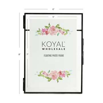 Koyal Wholesale Black Pressed Glass Floating Photo Frames 6 x 9 Inch, 8−Pack with Stands, Horizontal/Vertical Photo
