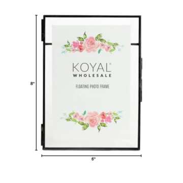 Koyal Wholesale Black Pressed Glass Floating Photo Frames 6 x 9 Inch, 8−Pack with Stands, Horizontal/Vertical Photo