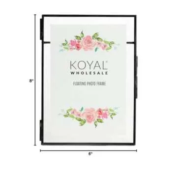Koyal Wholesale Black Pressed Glass Floating Photo Frames 6 x 9 Inch, 8−Pack with Stands, Horizontal/Vertical Photo