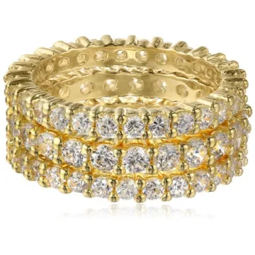 Amazon Essentials 18k Gold Plated Sterling Silver Cubic Zirconia Stacking Bands Set
