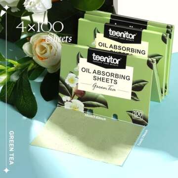 Teenitor 400 Sheets Green Tea Oil Blotting Sheets for Face